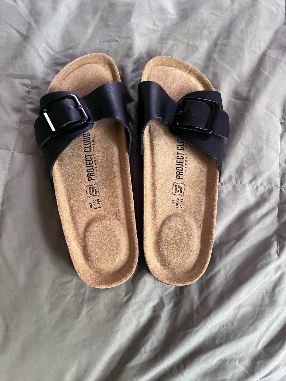 Project Cloud Black Adjustable Buckle Footbed Sandals for Women